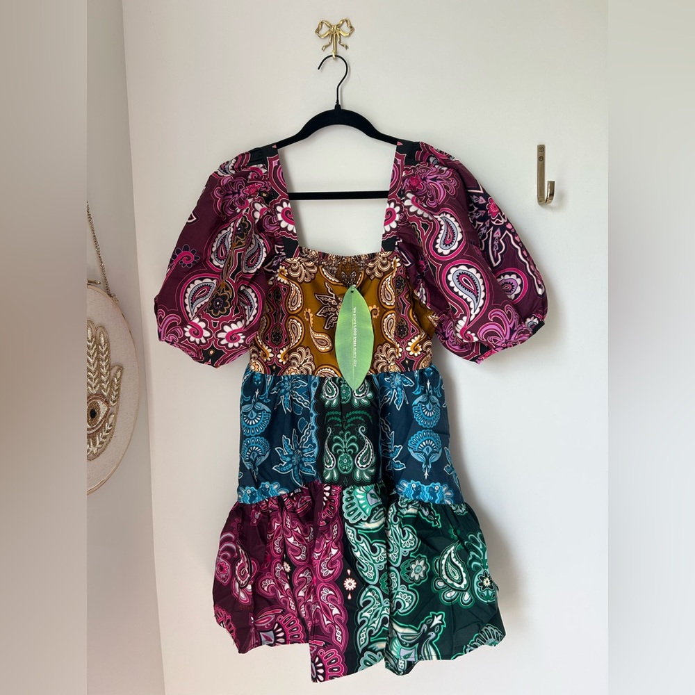 Farm Rio Sweet Mermaids Bandana Patchwork Mini Dress with Puff Sleeves